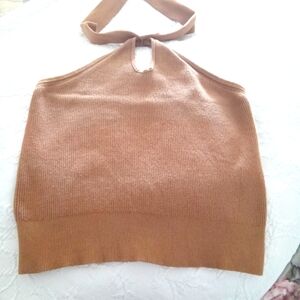 Banana Republic Women's Tan Knit Halter Top with Keyhole Neck Tie Small
